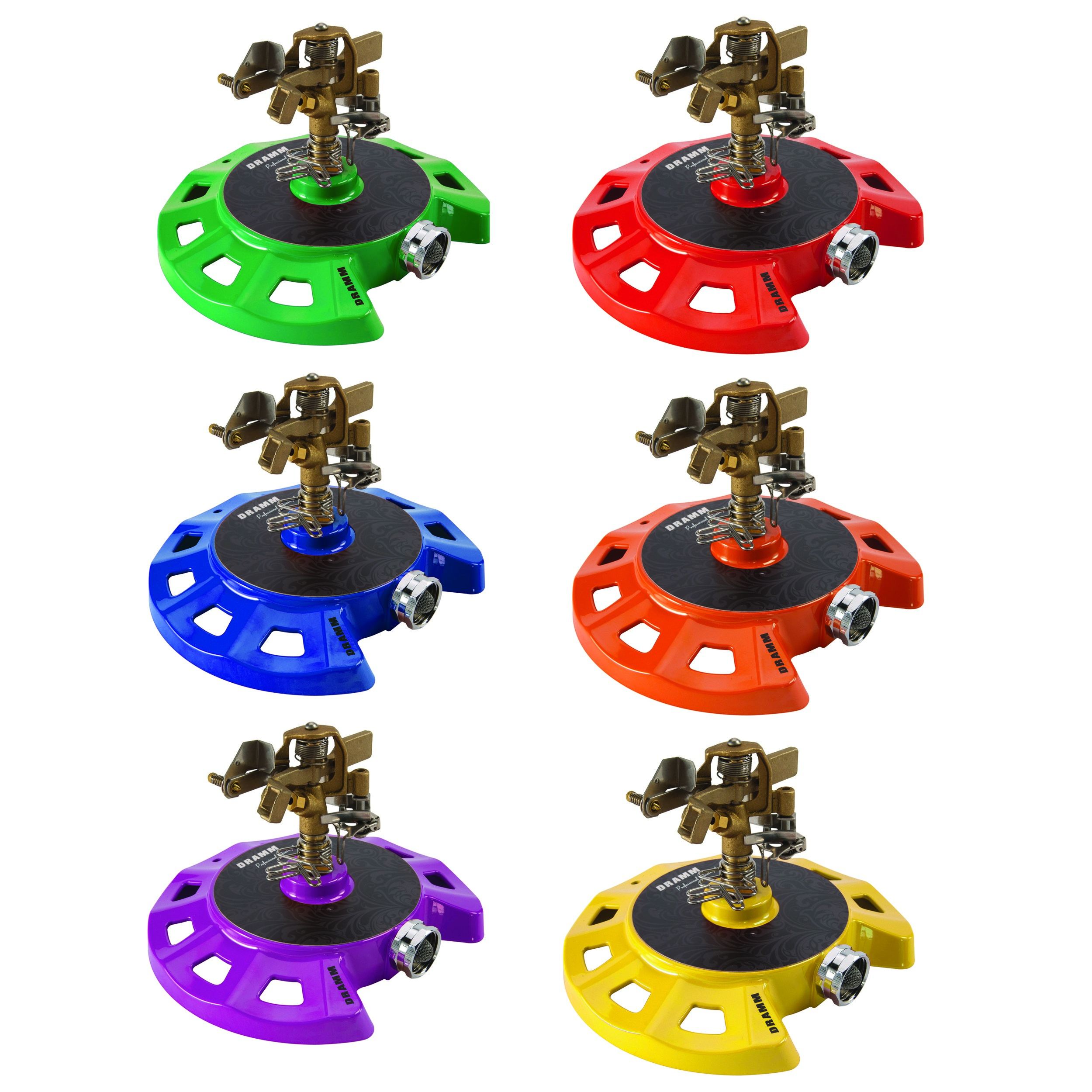 Dramm ColorStorm Circular Base Impulse Sprinkler Assorted Colors — priced per each; minimum 6; multiples of 6