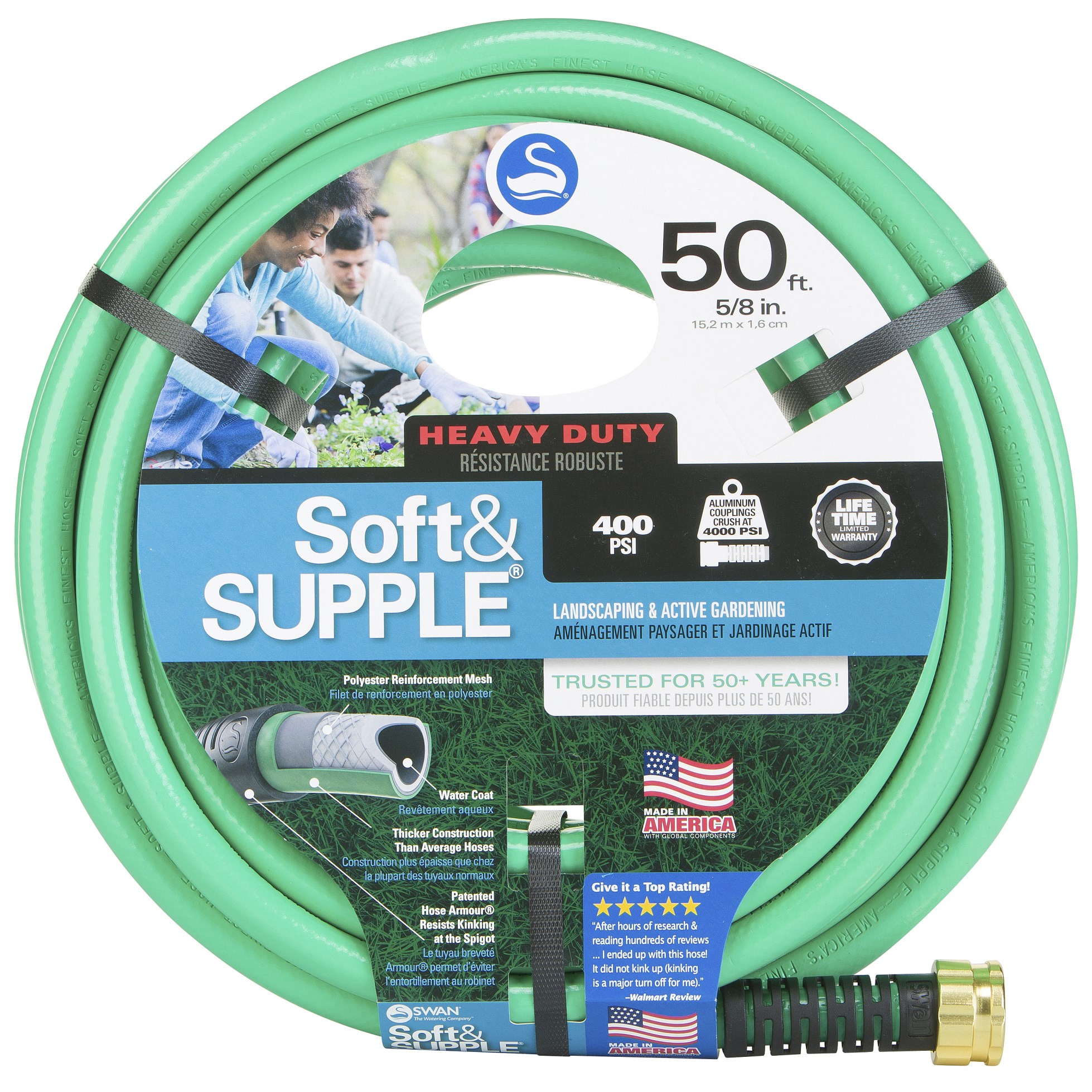 Swan 5/8"x50' Soft & Supple Reinforced Rubber/Vinyl Garden Hose — priced per each; minimum 5; multiples of 5