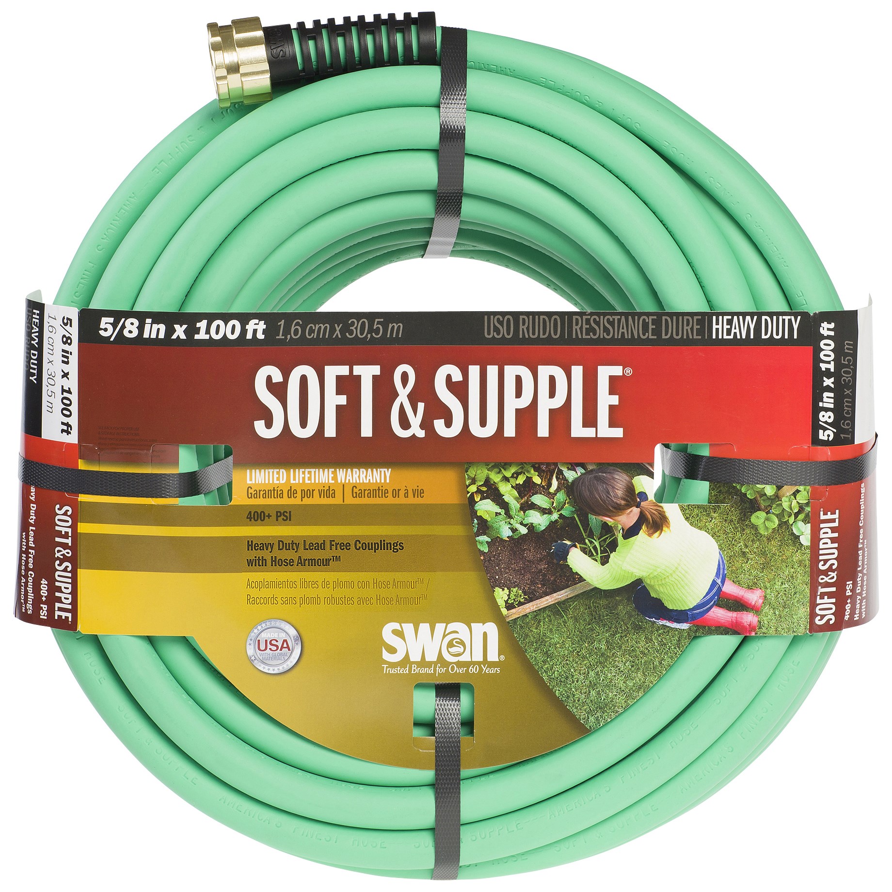 Swan 5/8"x100' Soft & Supple Hose Reinforced Rubber/Vinyl Garden Hose — priced per each; minimum 2; multiples of 2