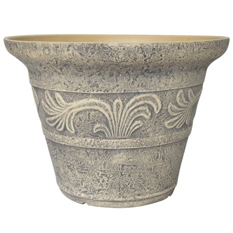 GROWER SELECT ENVIROBLEND 16IN TUMBLED SCROLL PLANTER STONE — Case of 12