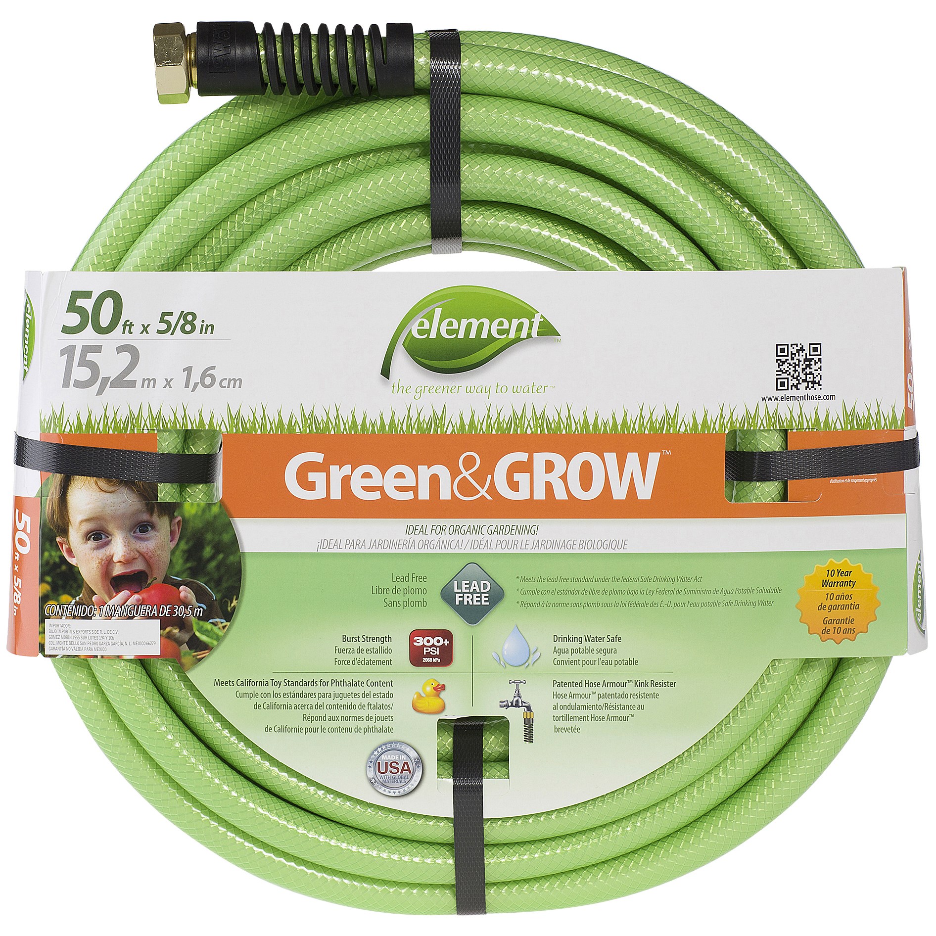 Element 5/8"x50' Green & Grow Hose — priced per each; minimum 5; multiples of 5