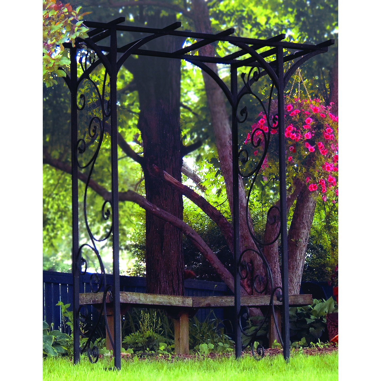 Panacea 84"x76"x26" Black Garden Arbor With Vines