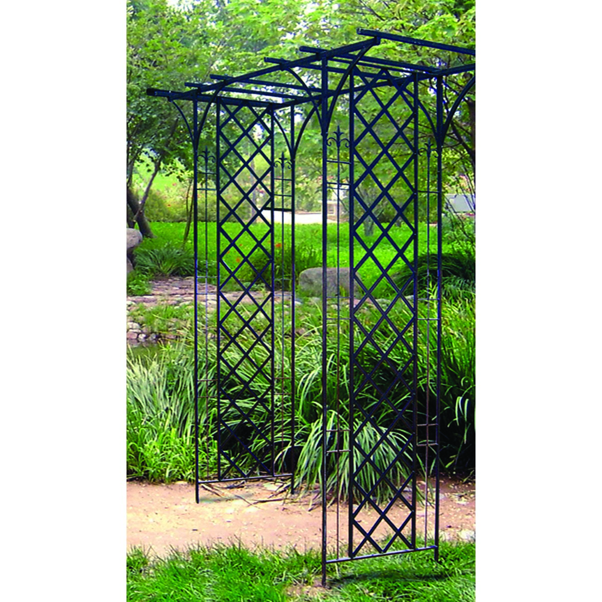 Panacea 84"x75"x26" Black Garden Arbor With Lattice