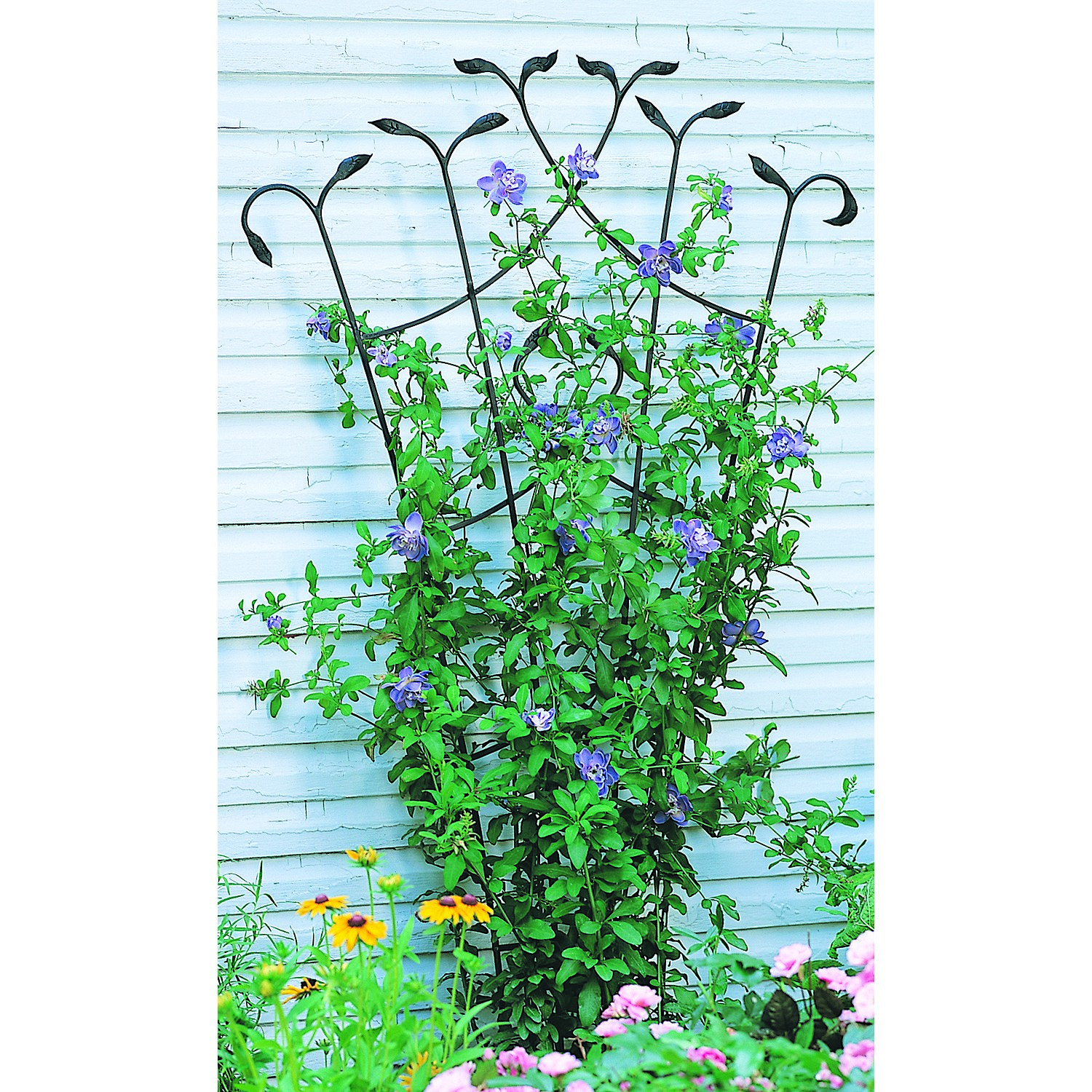 Panacea 80" Black Forged Fan Trellis With Leaves — priced per each; minimum 5; multiples of 5