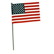 FlagZone Independence Flag 4"x6" US Poly/Cotton Hand Flag Mounted On 3/16"x10" Gold Plastic Staff with Gold Ball Top — priced per each; minimum 12; multiples of 12