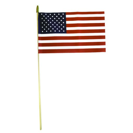 FlagZone Independence Flag 8"x12" US Poly/Cotton Hand Flag Mounted On 5/16"x24" Natural Wood Staff with Gilt Wood Spear Top