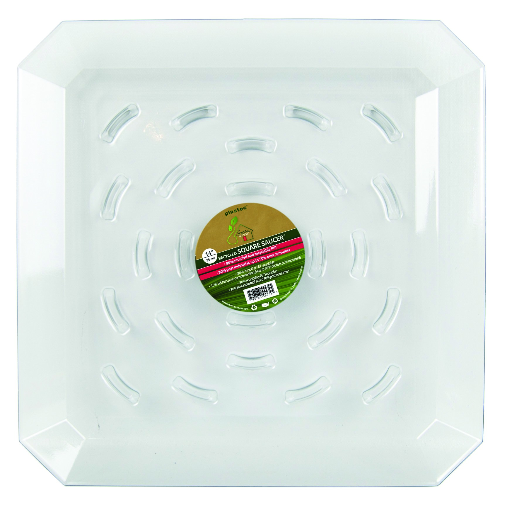 Plastec 14" Square Recycled Saucer — priced per each; minimum 12; multiples of 12