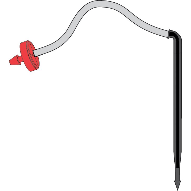 Netafim 30in 0.5gph Angle Barbed PCNL Dripper Stake Assembly w/ Super Flex UV White PE Tubing 25/BG