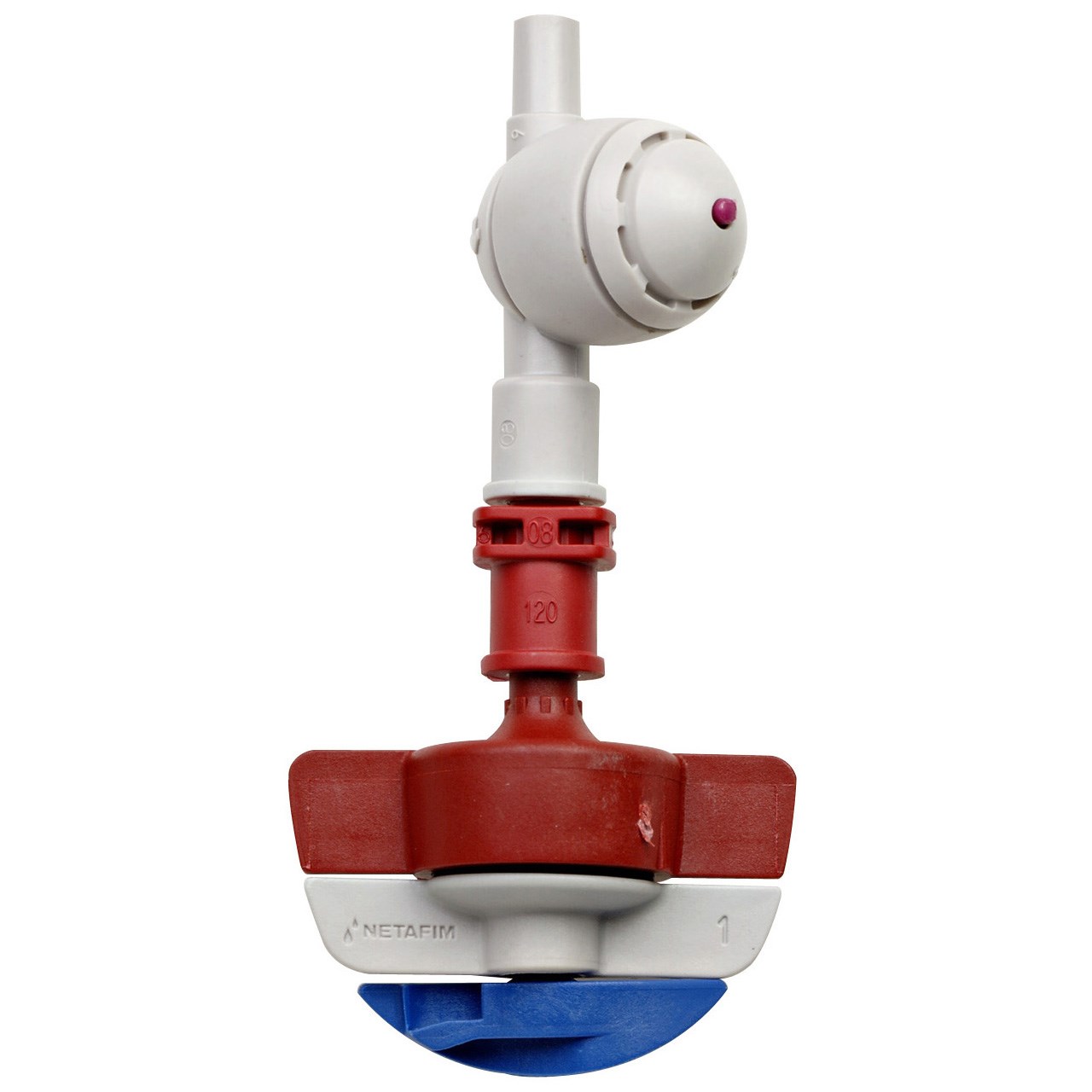 Netafim 18.4gpm SpinNetafim Sprinkler Head Assembly w/ CNL Red Mist Red Body Blue Spinner 25/BG — Bag of 25