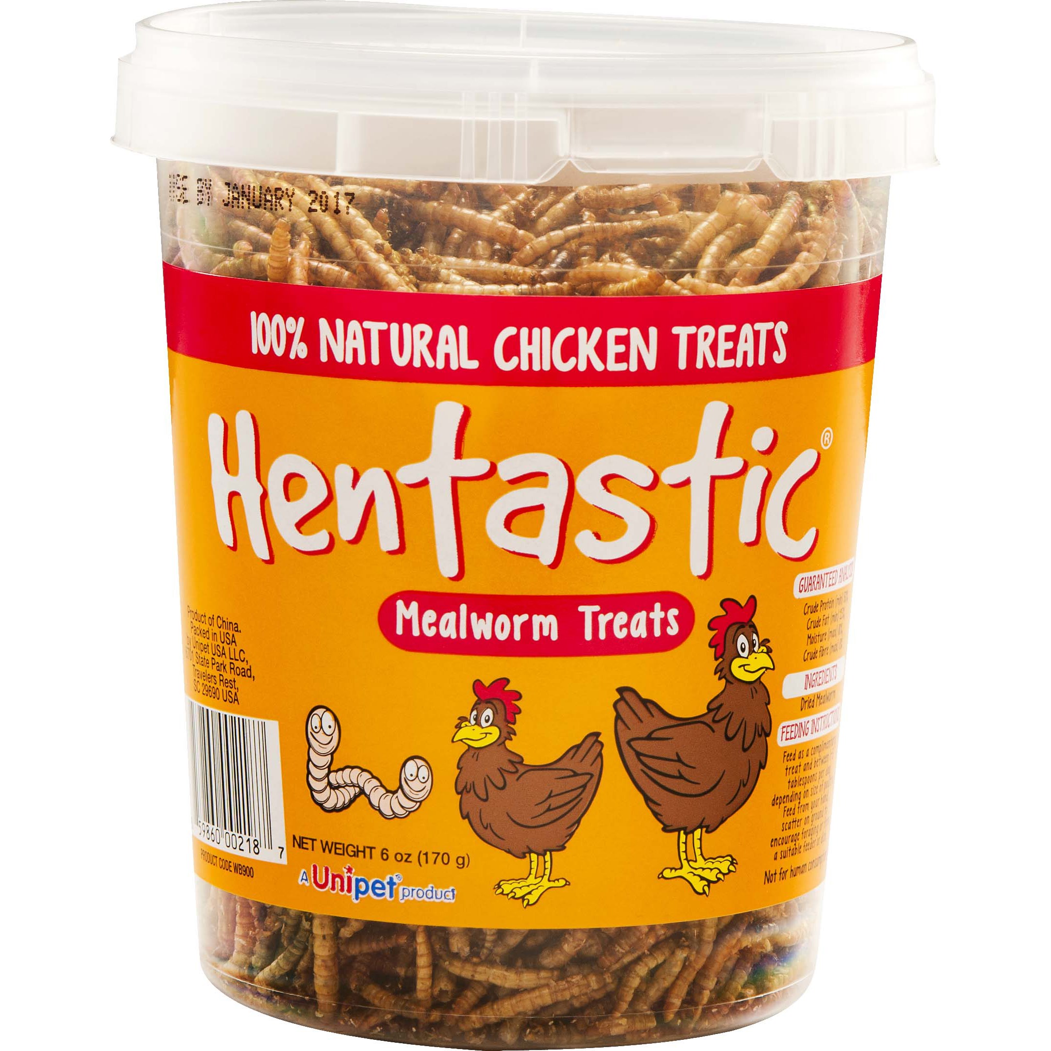 Unipet 6oz Hentastic Dried Mealworm Tamper Proof Tub — priced per each; minimum 4; multiples of 4