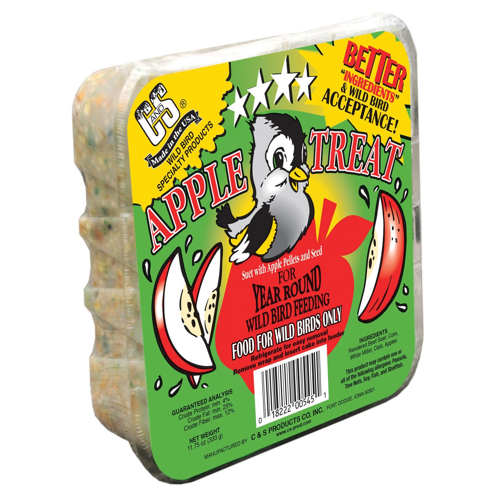 C&S 11.75oz Apple Treat Suet Cake — priced per each; minimum 12; multiples of 12