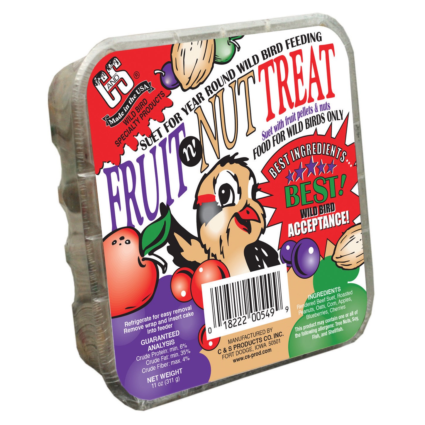 C&S 11.75oz Fruit & Nut Treat Suet Cake — priced per each; minimum 12; multiples of 12