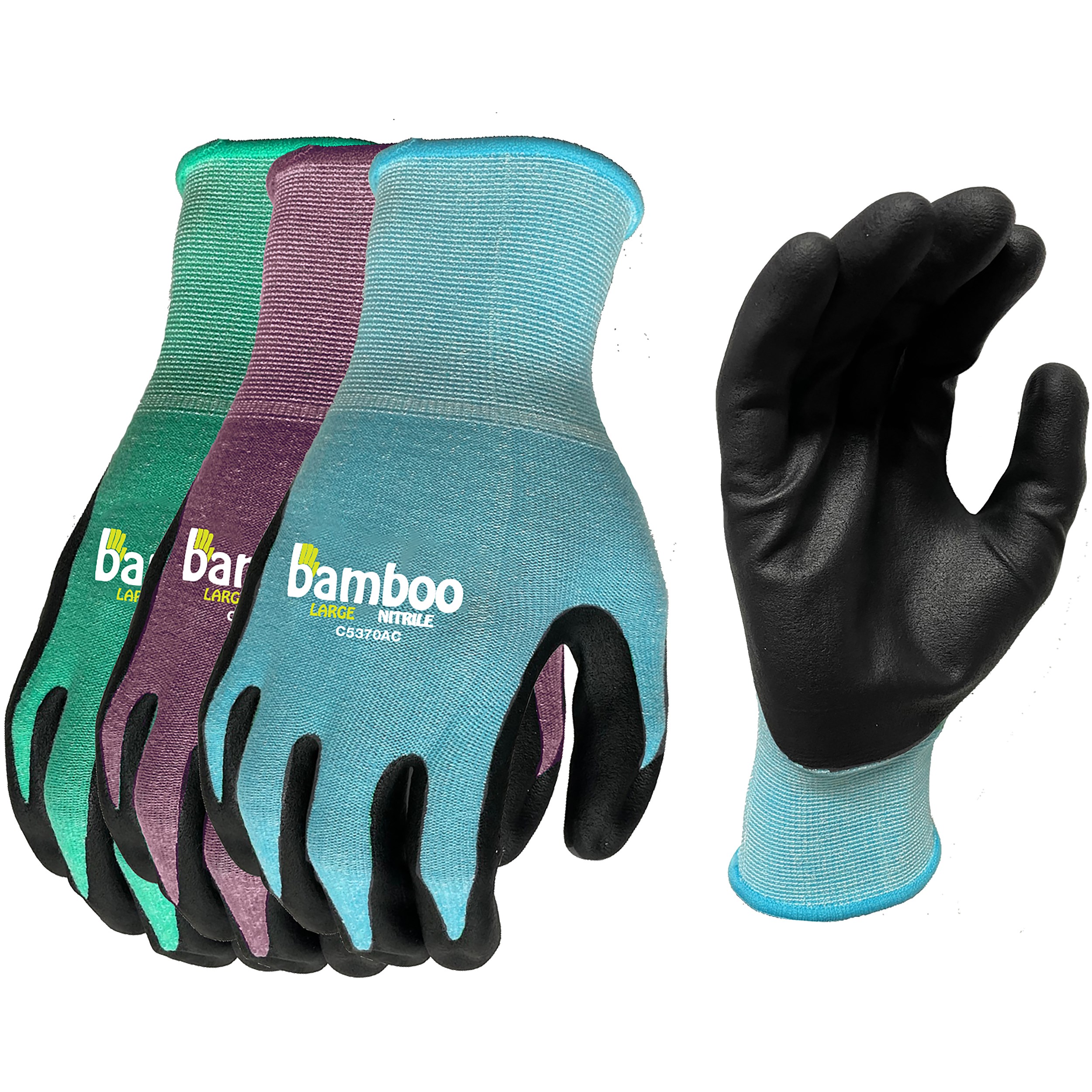 BGC Bamboo Gardener Assorted Colors L Ladies Nitrile Palm — priced per each; minimum 12; multiples of 12