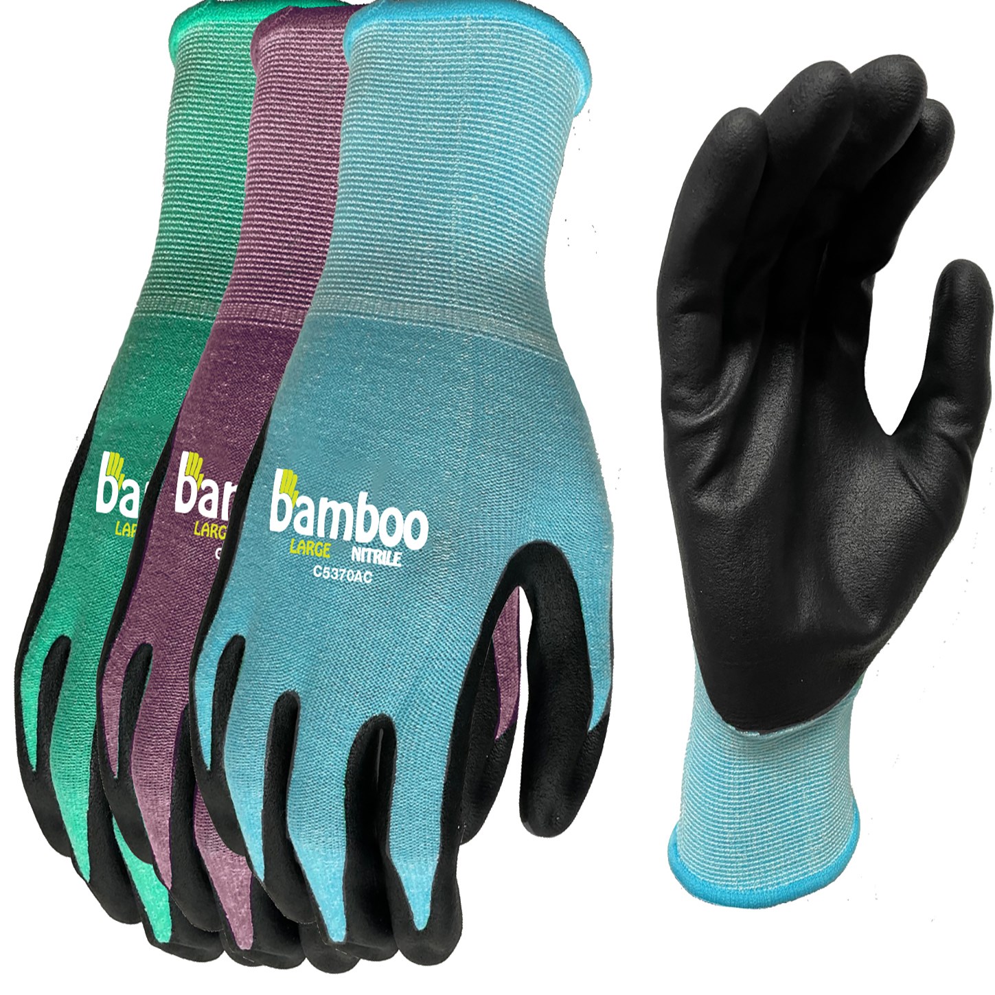 BGC Bamboo Gardener Assorted Colors M Ladies Nitrile Palm — priced per each; minimum 12; multiples of 12