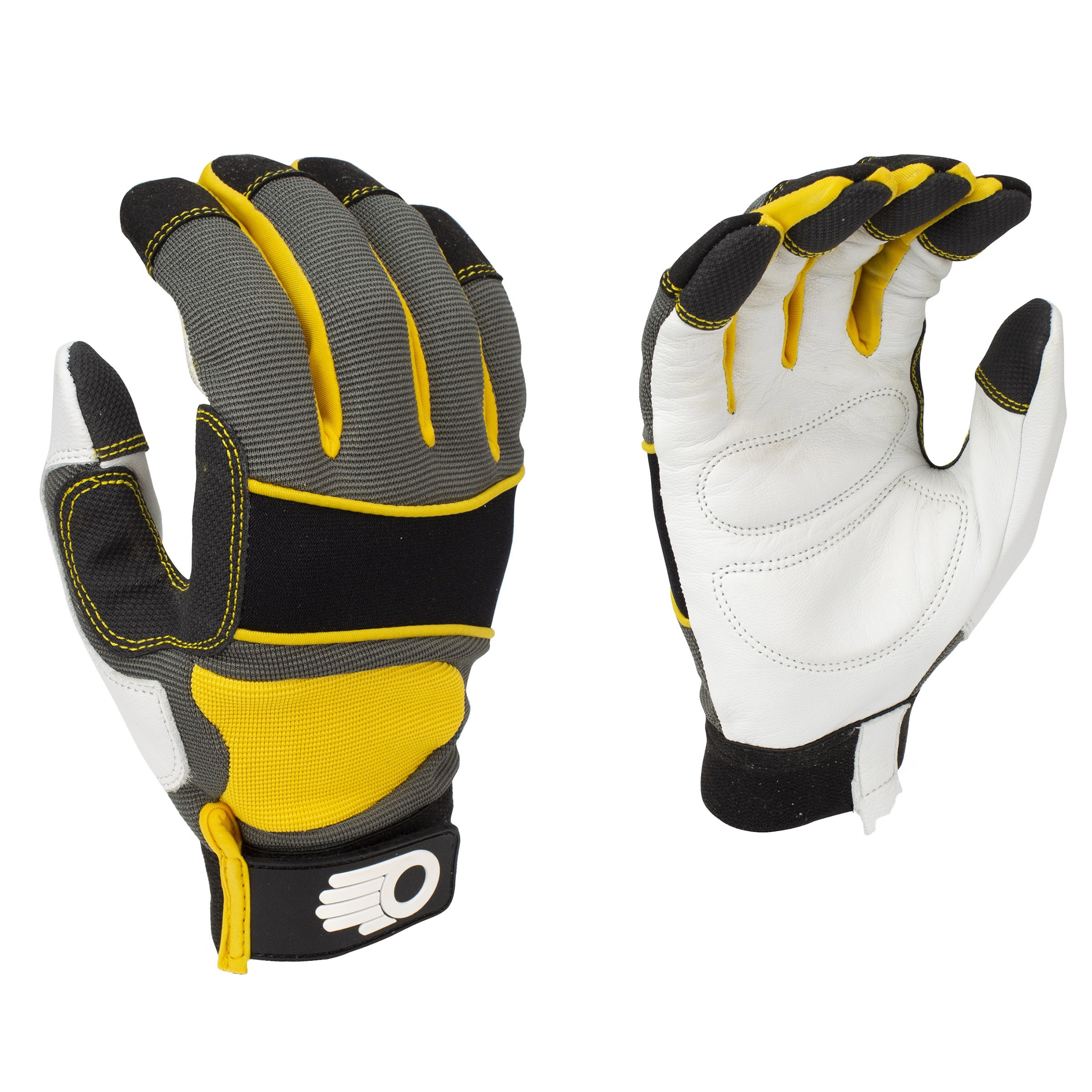 BGC Mens Performance Glove XL Grey Black Yellow w/ White Palm — priced per each; minimum 6; multiples of 6