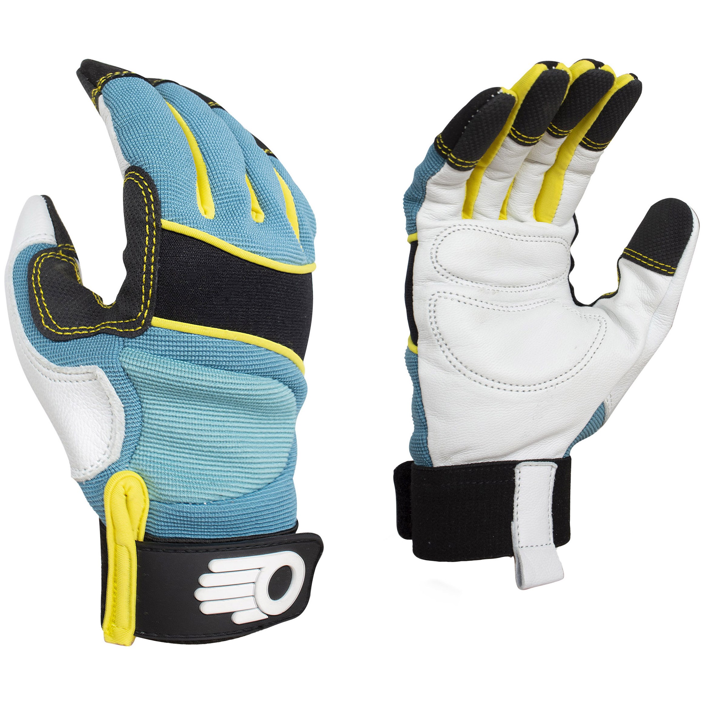 BGC Womens Performance Glove Small Blue/Teal/White/Yellow — priced per each; minimum 6; multiples of 6