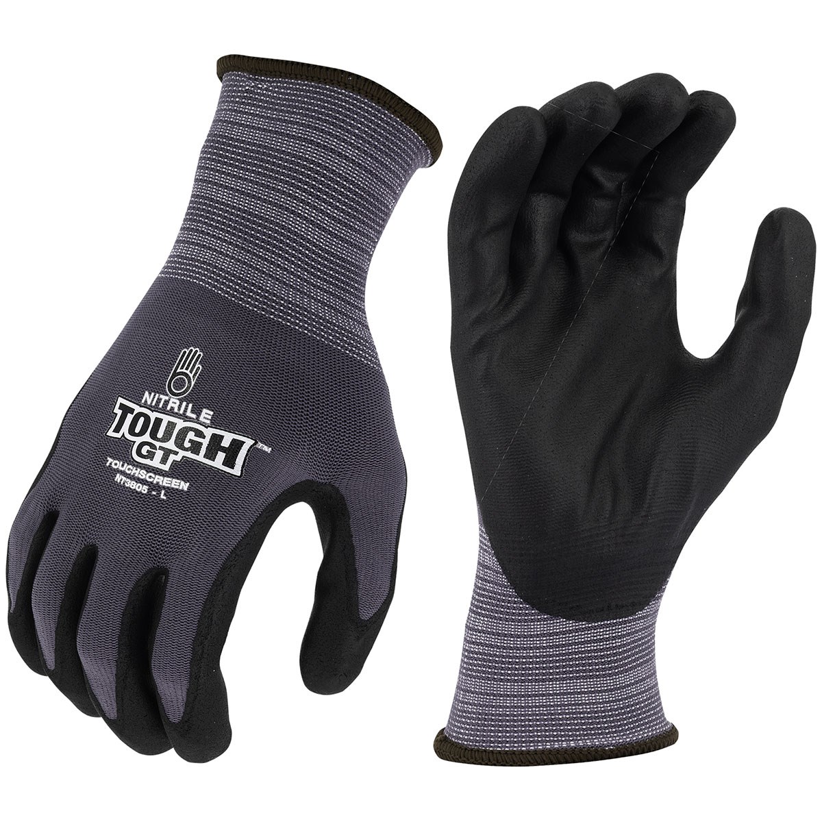 BGC Nitrile Tough GT Touchscreen Foam Nitrile Glove Large Grey Black