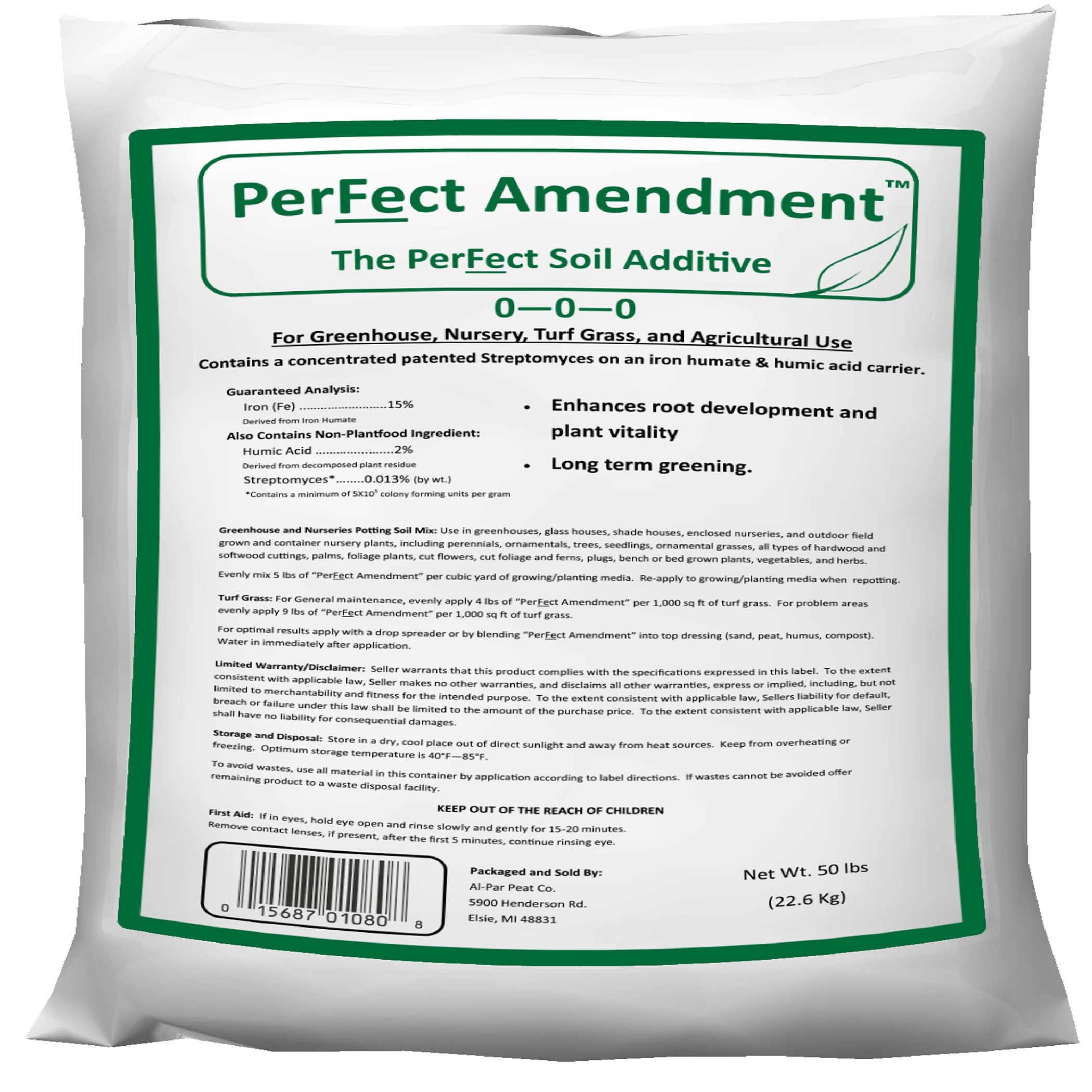 PerFect Amendment 50Lb 15% Iron, 2% Humic Acid+ Streptomyces. Soil amendment. ( actino iron actino-iron ) — Single Unit