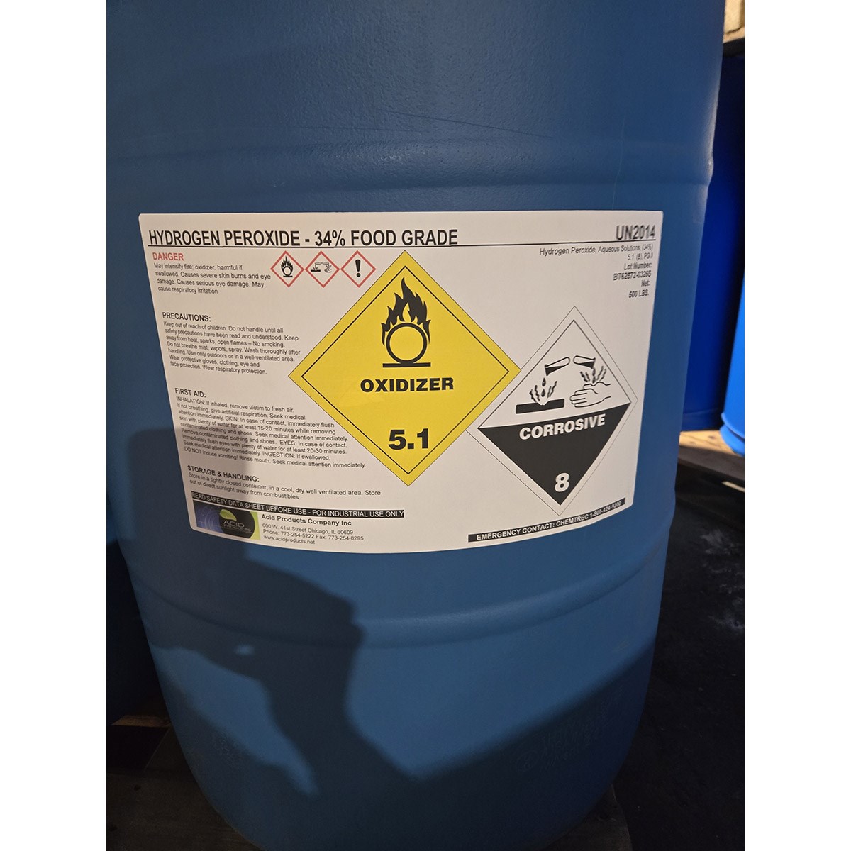AP Hydrogen Peroxide 34% Food Grade 55Gl No Return Drum HAZ — Single Unit
