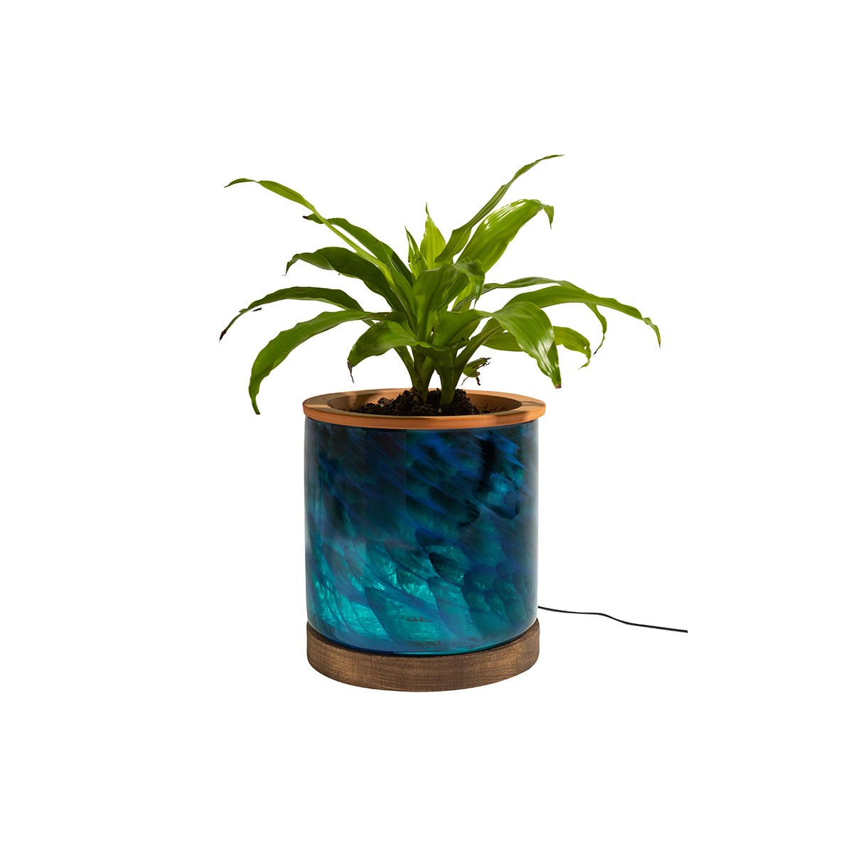 APM 8" Art Glass LED Planter Blue Teal — priced per each; minimum 4; multiples of 4
