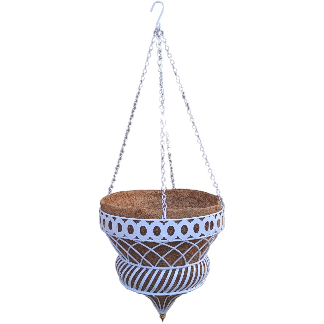 Austram 14" Queen Anne Parasol Hanging Planter White — priced per each; minimum 6; multiples of 6