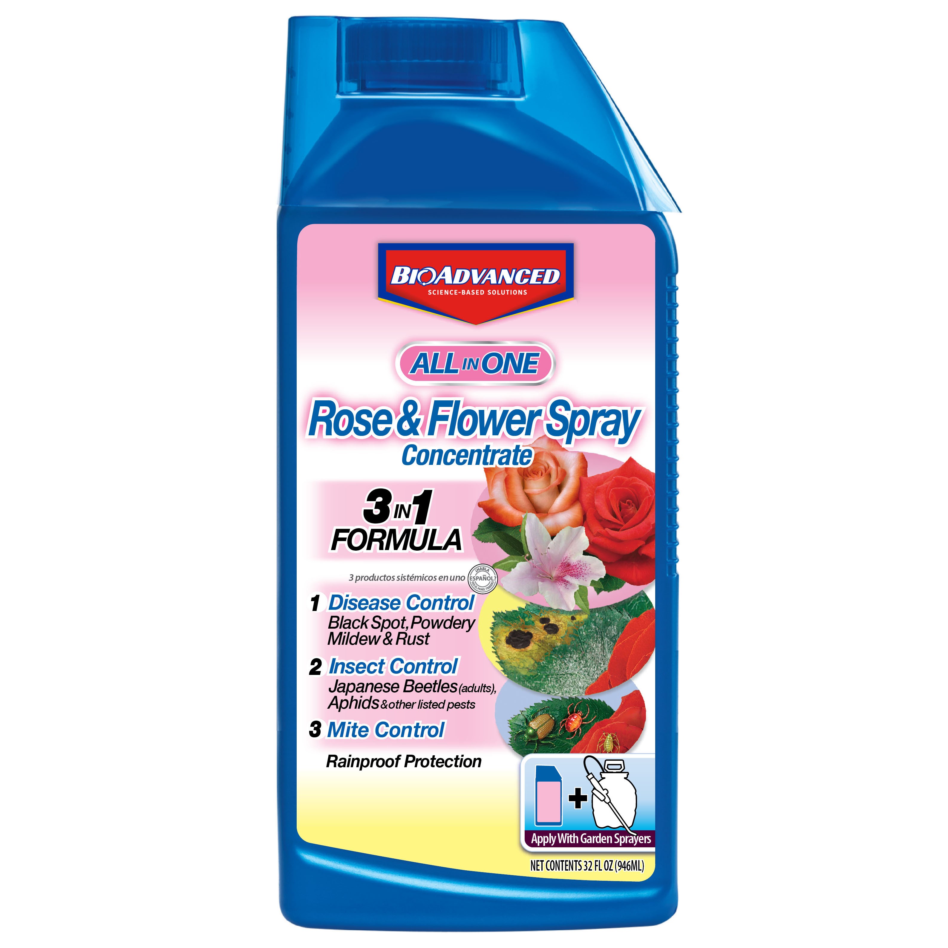 BioAdvanced 32oz All-In-One Rose & Flower Care Spray Concentrate (Keywords: Bayer ) OK for CT & MD — priced per each; minimum 4; multiples of 4
