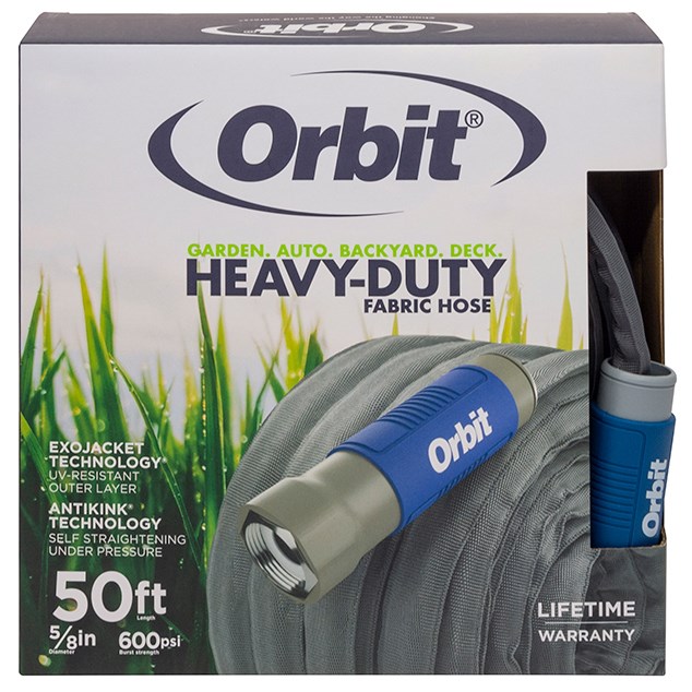 Orbit 50'x5/8" Heavy Duty Fabric Hose — priced per each; minimum 6; multiples of 6