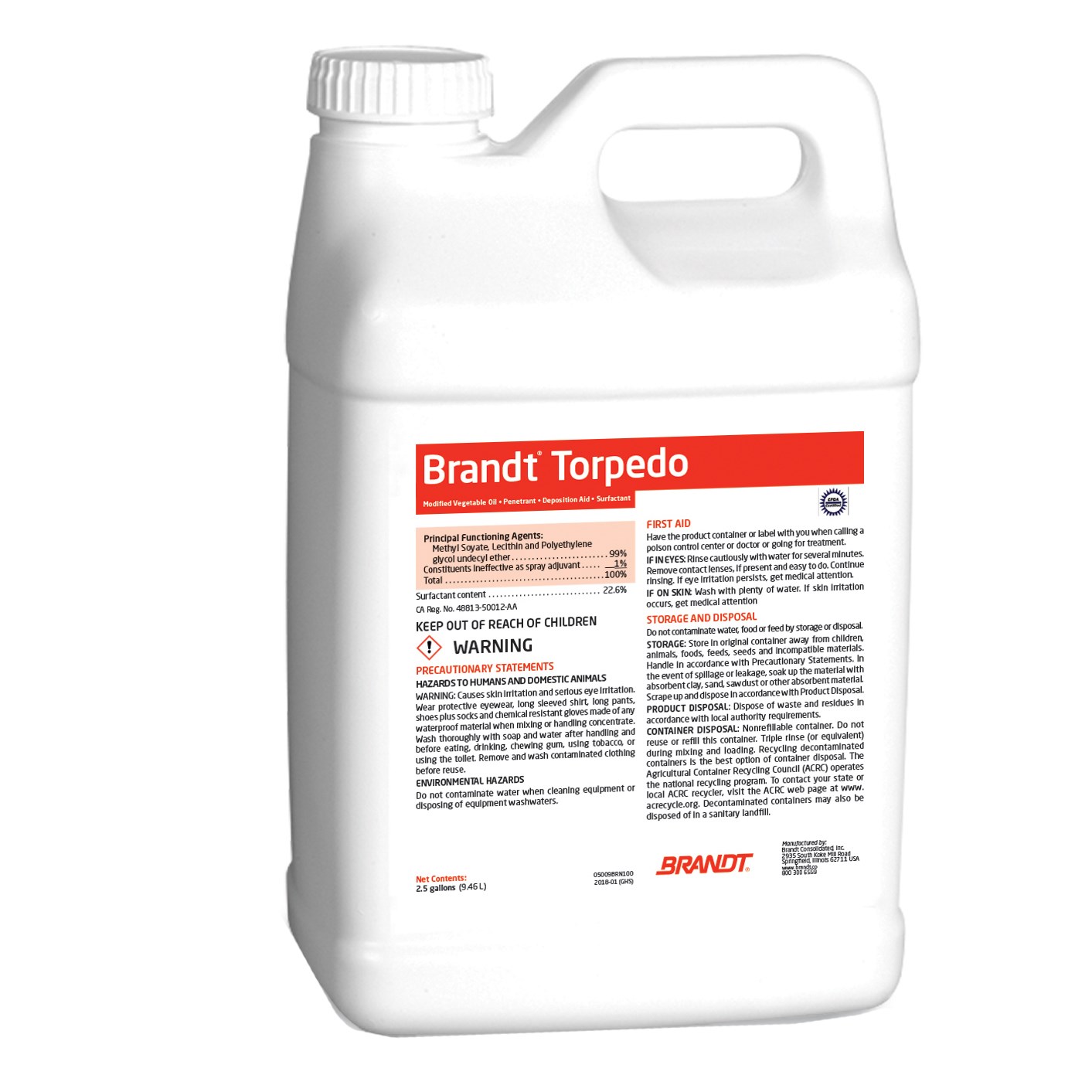 Brandt Torpedo 2.5Gl Adjuvant non-ionic ( methyl soyate, lecithin and polyethylene ) — Single Unit