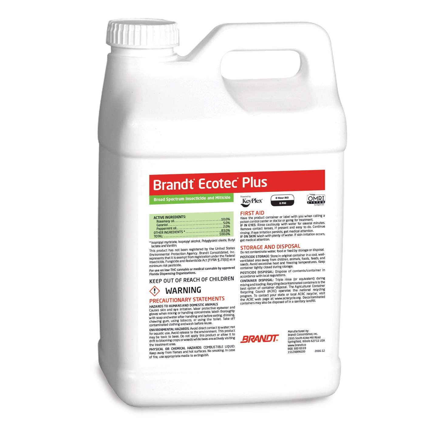 Brandt Ecotec Plus 2.5gl OMRI ( rosemary, peppermint oils ) HAZ VIA AIR/WATER — Single Unit