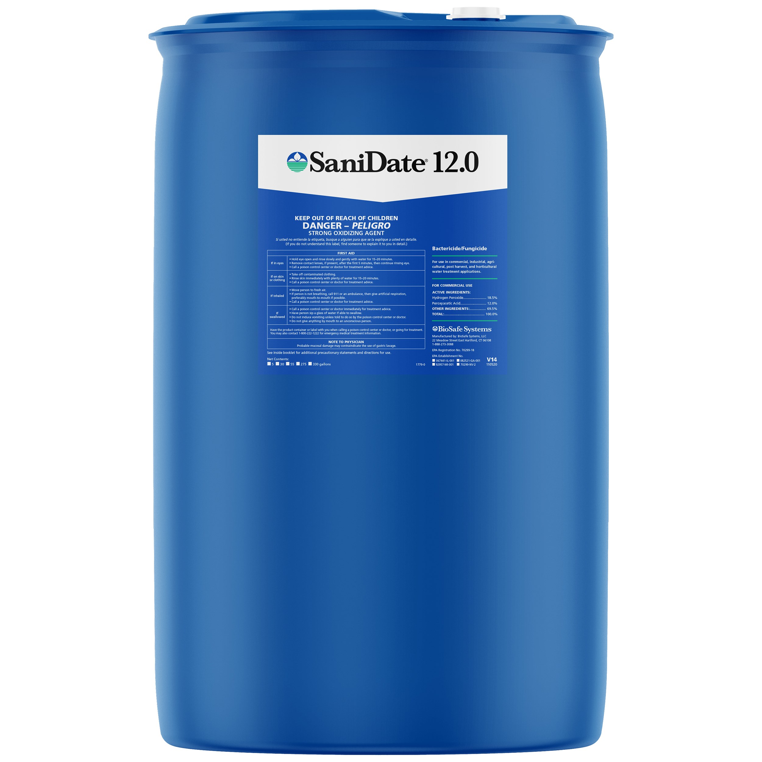 BioSafe SaniDate 12.0 30GL OMRI HAZ ( Hydrogen Peroxide+Peroxyacetic acid )