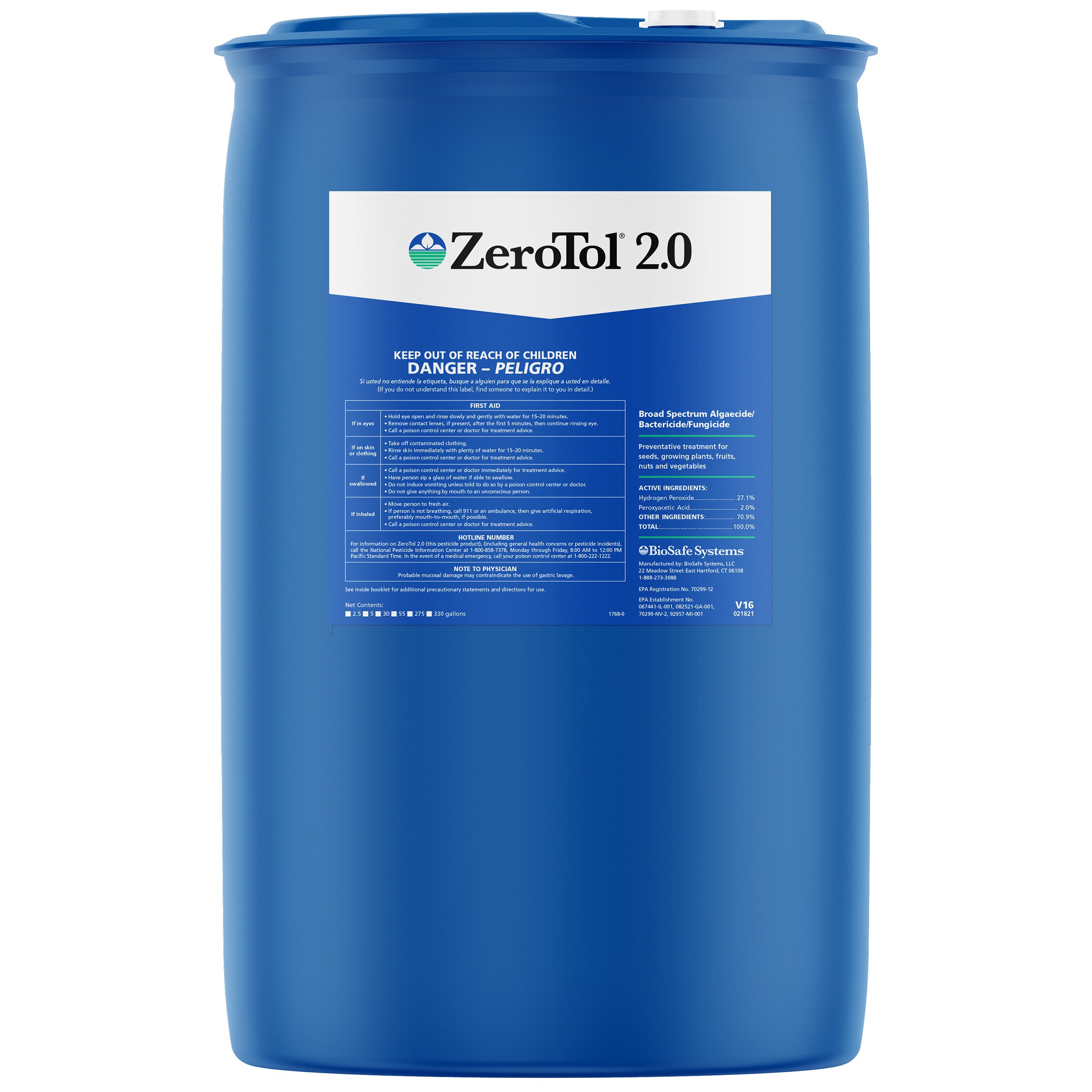 BioSafe ZeroTol 55Gl OMRI HAZ ( Hydrogen Dioxide+Peroxyacetic acid ) — Single Unit