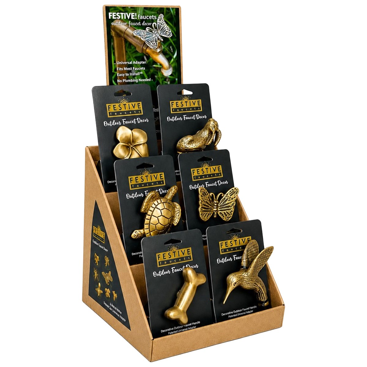 Festive Faucet 12pc Display Decorative Outdoor Faucet Handle Brass 6 Designs 2 of Each