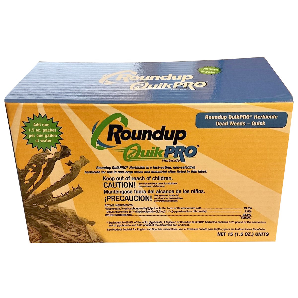 RoundUp QuikPro Pack of 15 x 1.5oz Pouches ( Glyphosate, Diquat dibromide ) — Single Unit