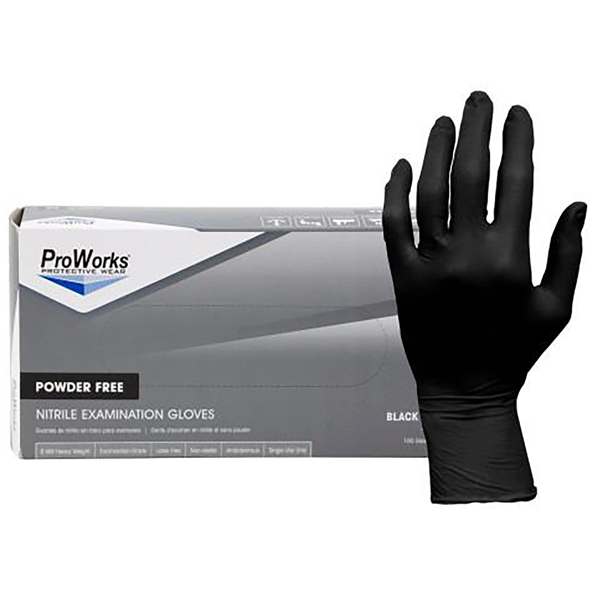 ProWorks Disposable Nitrile Exam Grade Gloves, Powder Free, Black, 6 mil, Small, 100ct Box — Single Unit