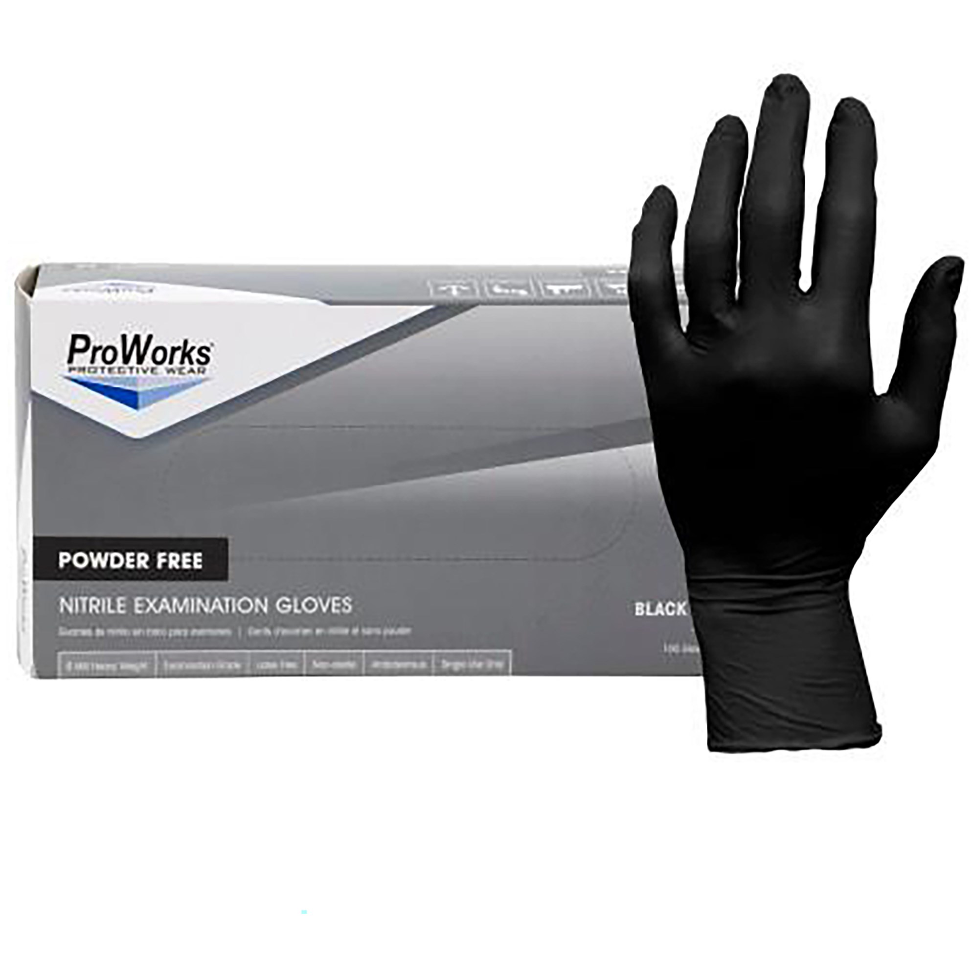 ProWorks Disposable Nitrile Exam Grade Gloves, Powder Free, Black, 6 mil, XL, 100ct Box — Single Unit