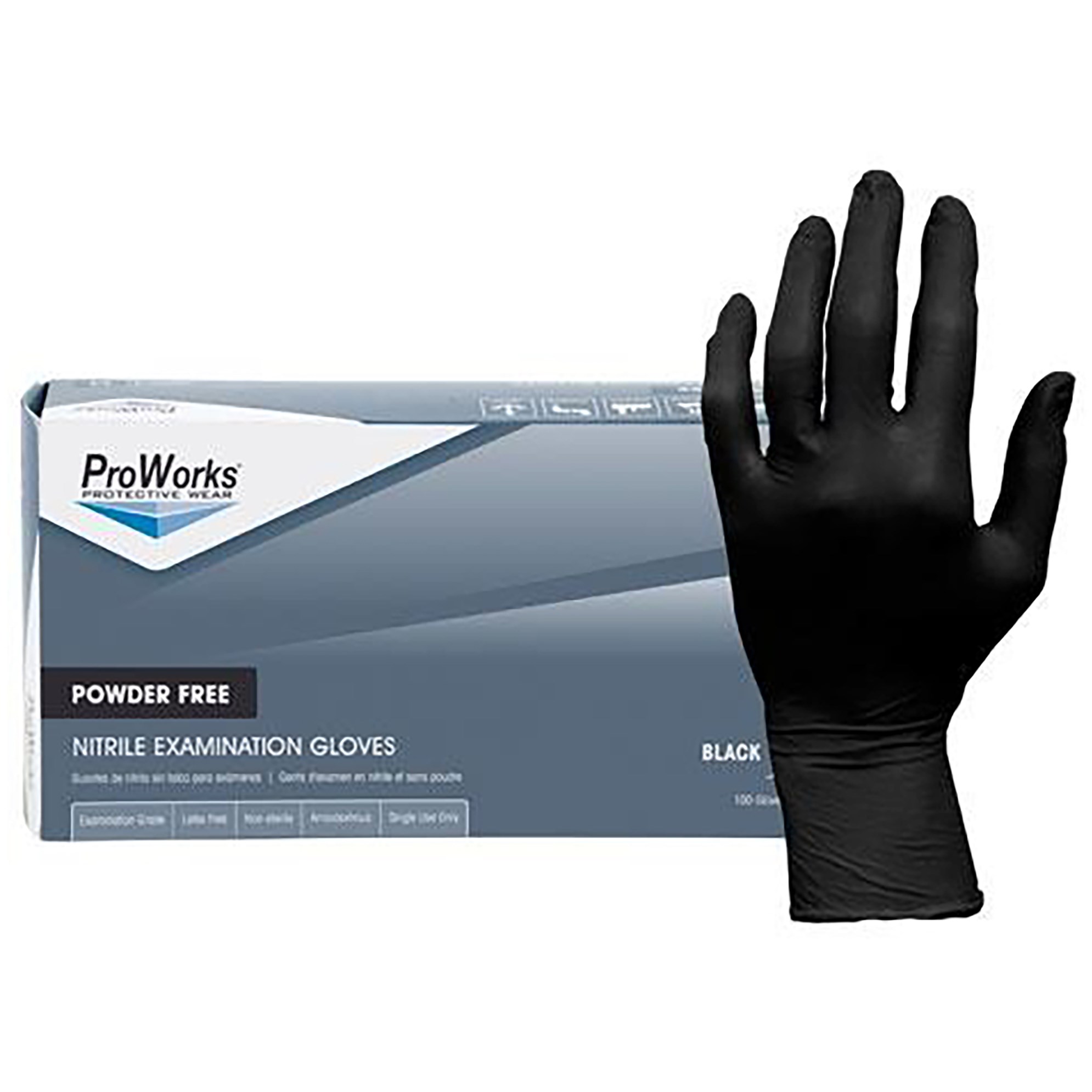 ProWorks Disposable Nitrile Exam Grade Gloves, Powder Free, Black, 4 mil, Small, 100ct Box — Single Unit