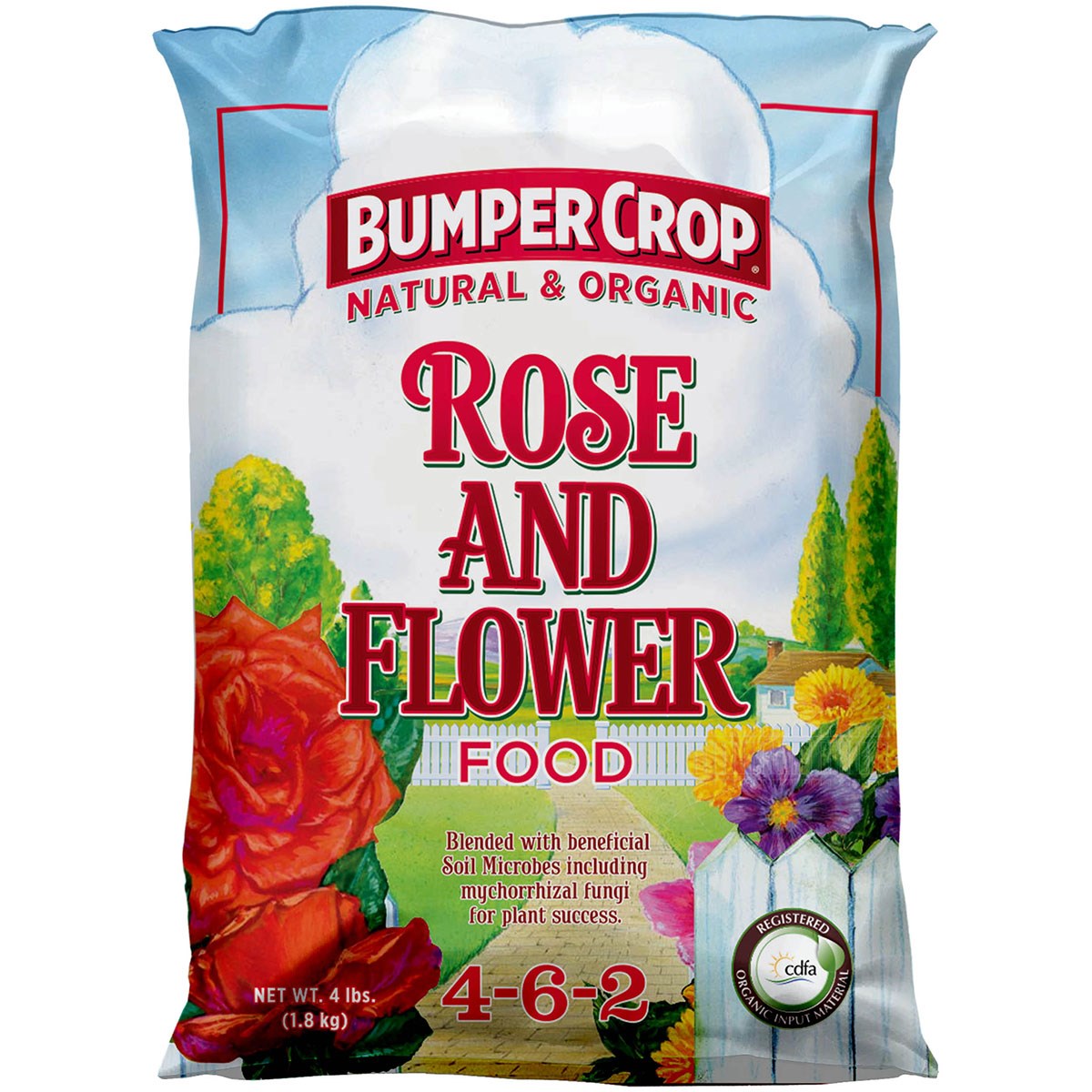 Master Nursery 4# Bumper Crop Rose & Flower Food 4-6-2 — priced per each; minimum 12; multiples of 12