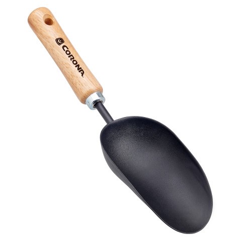 Corona Scoop with Wooden Handle — priced per each; minimum 12; multiples of 12