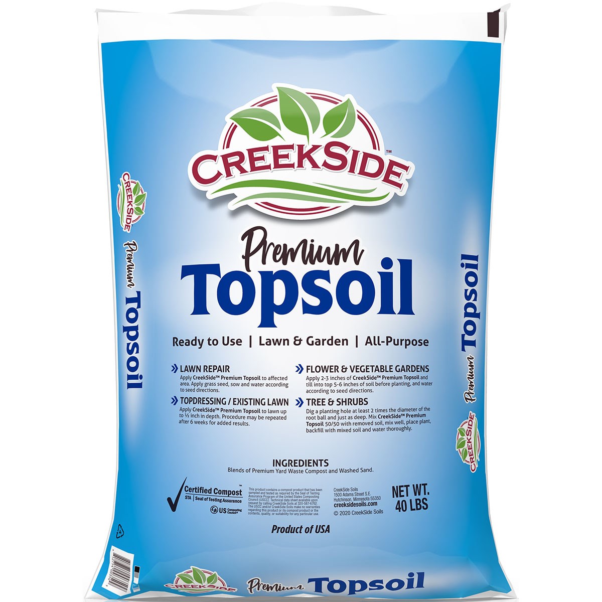Creekside Premium 40LB Topsoil — priced per each; minimum 60; multiples of 60