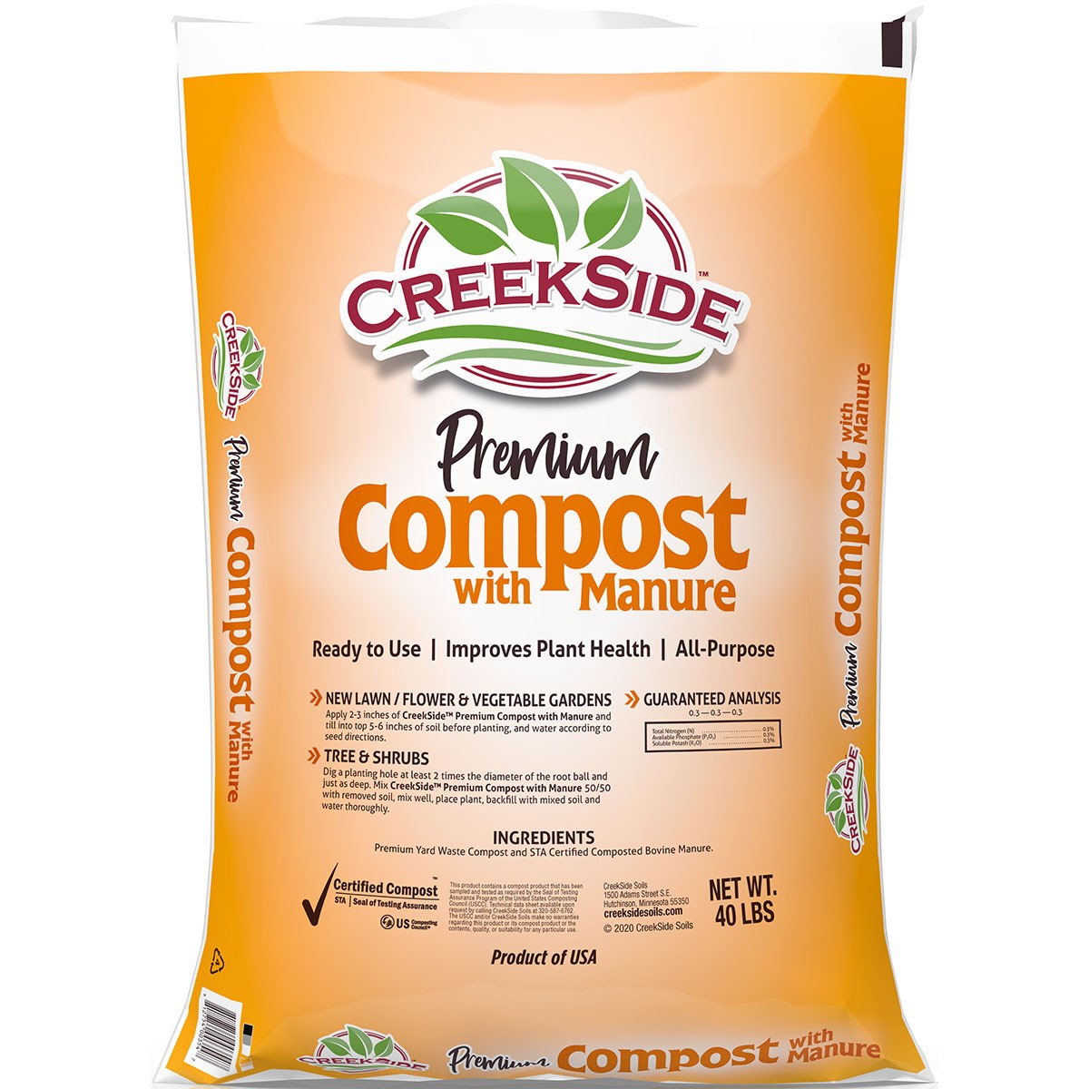 Creekside 40# Compost With Manure — priced per each; minimum 60; multiples of 60