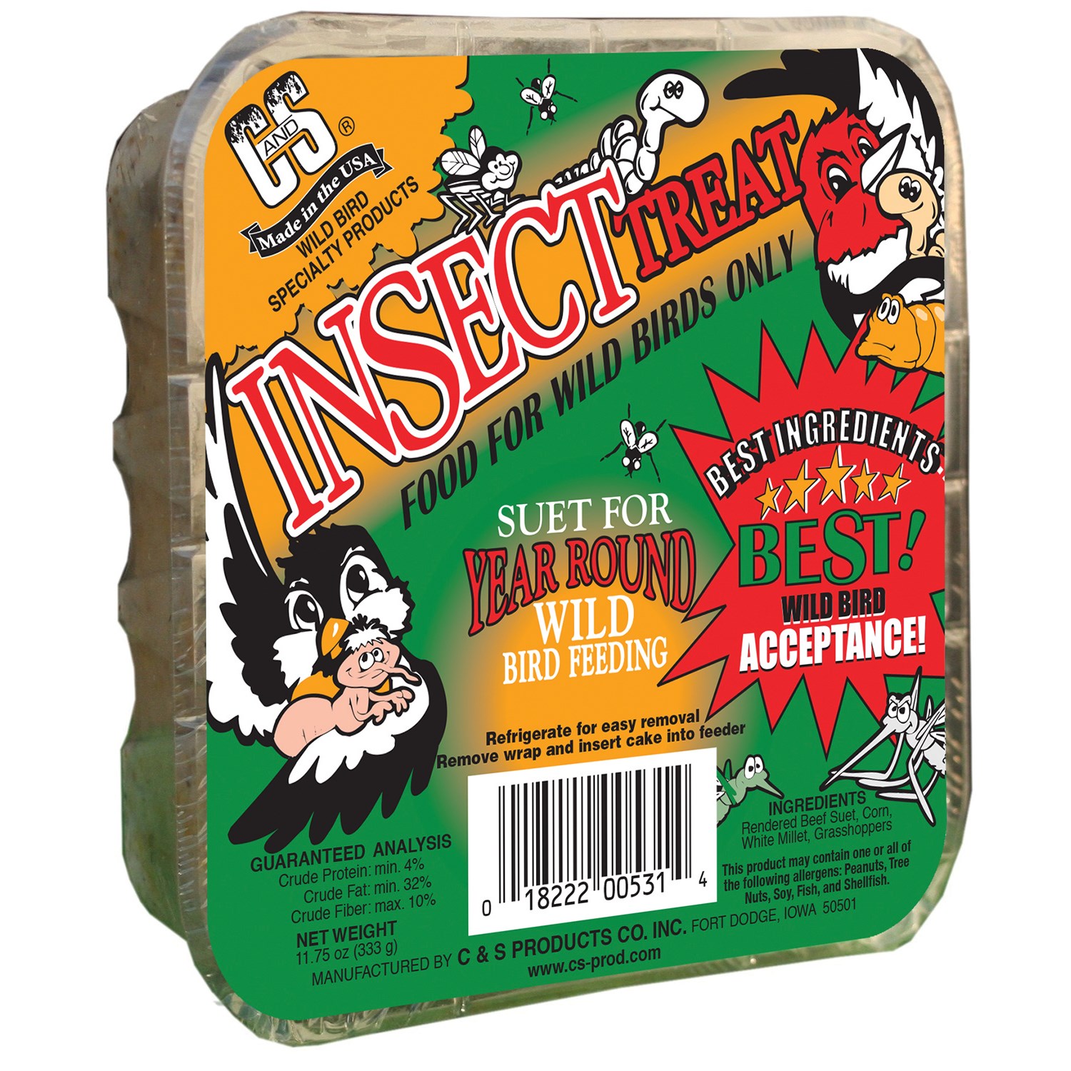 C&S 11.75oz Insect Treat Suet Cake — priced per each; minimum 8; multiples of 8