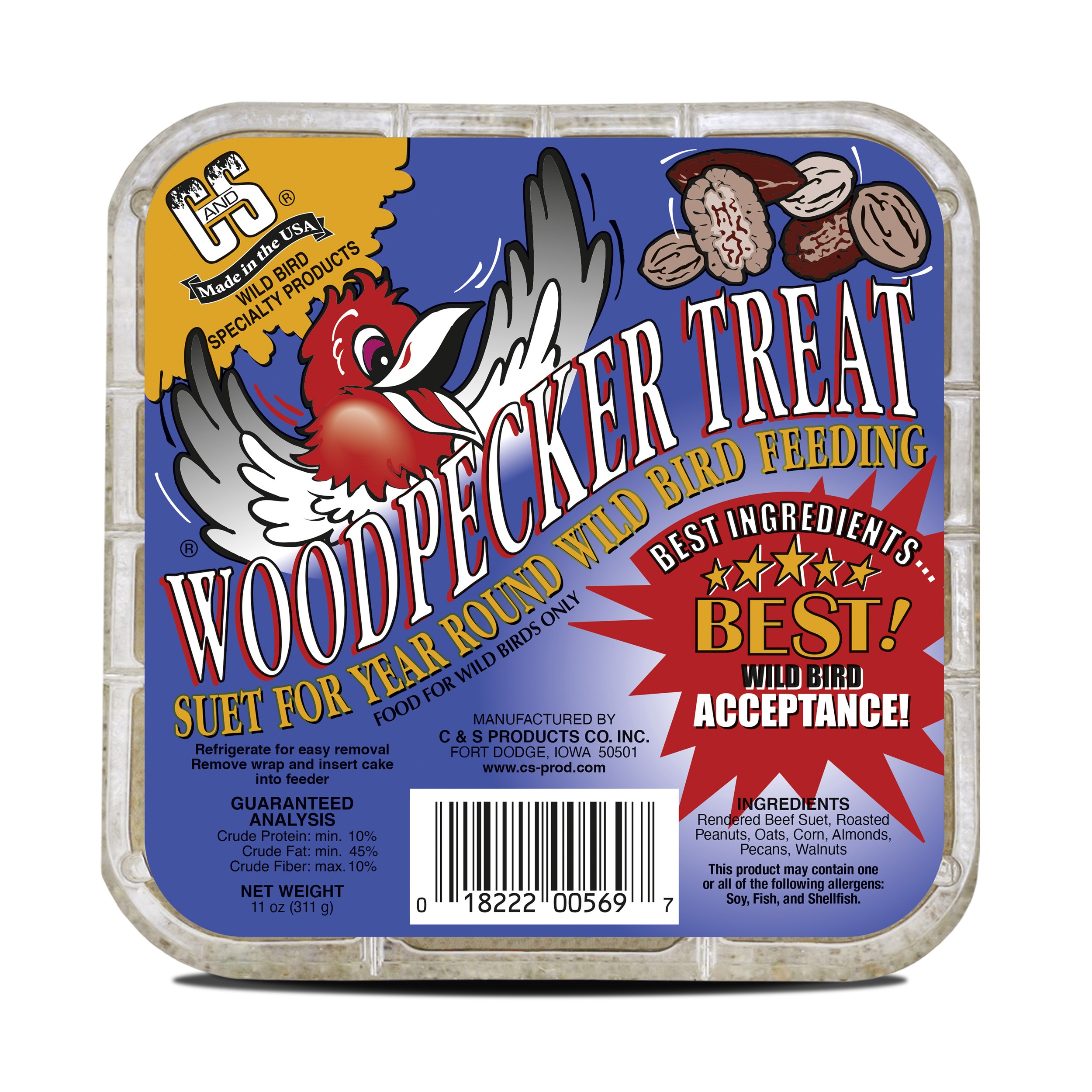 C&S 11oz Woodpecker Treat Cake — priced per each; minimum 12; multiples of 12
