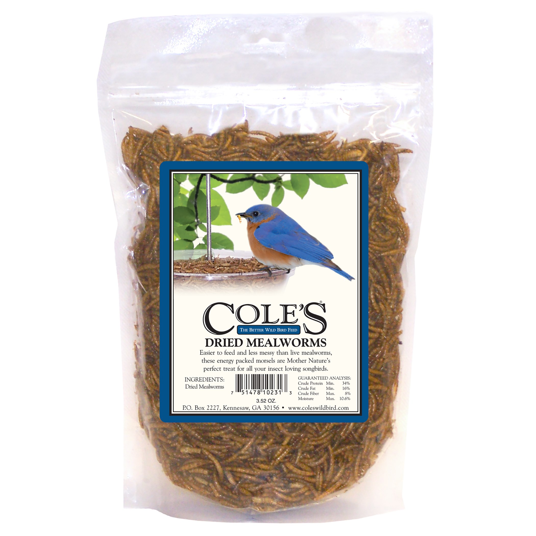 Coles 3.5oz Dried Mealworms MADE IN THE USA — priced per each; minimum 6; multiples of 6