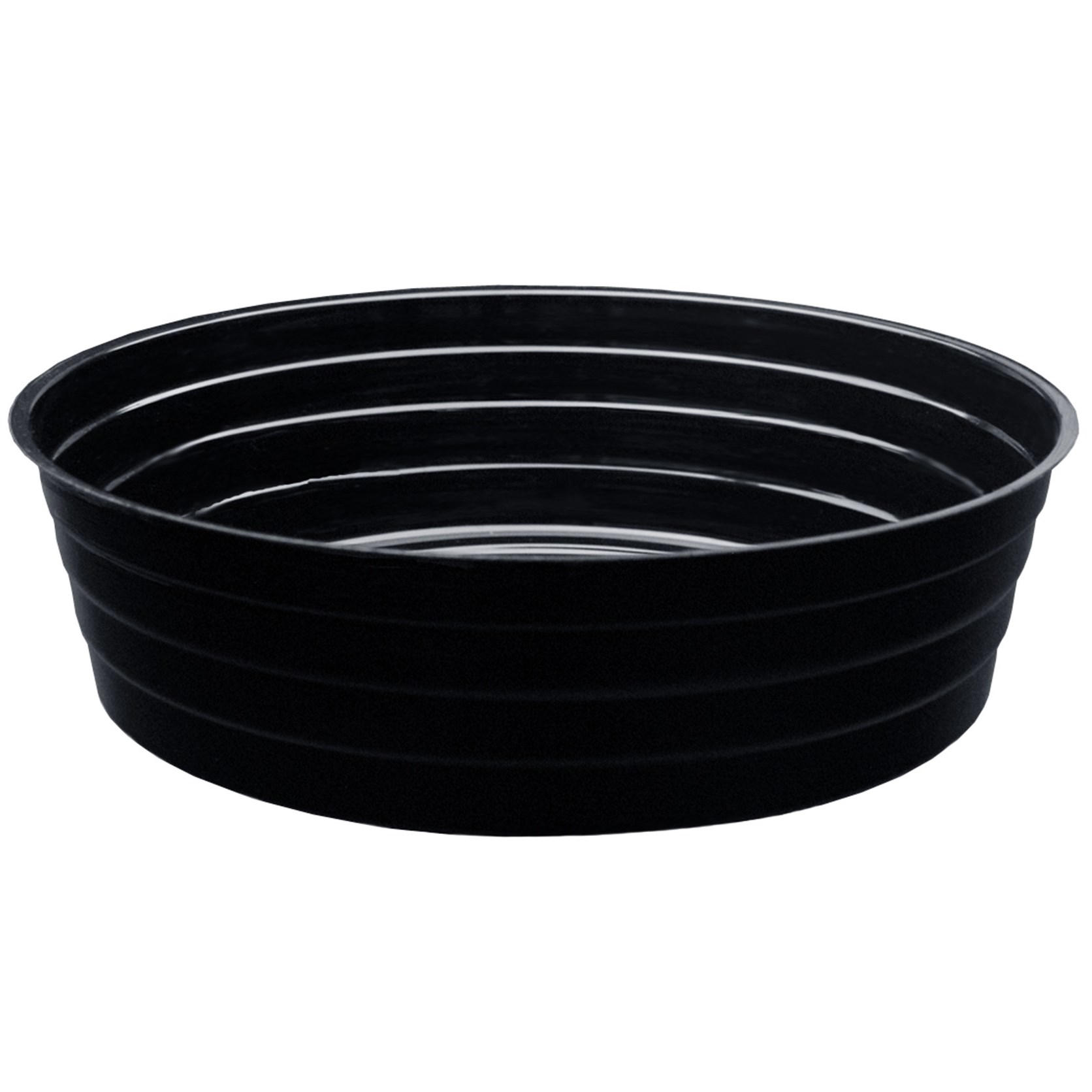 CWP 12" Black Deep Plant Saucers — priced per each; minimum 25; multiples of 25