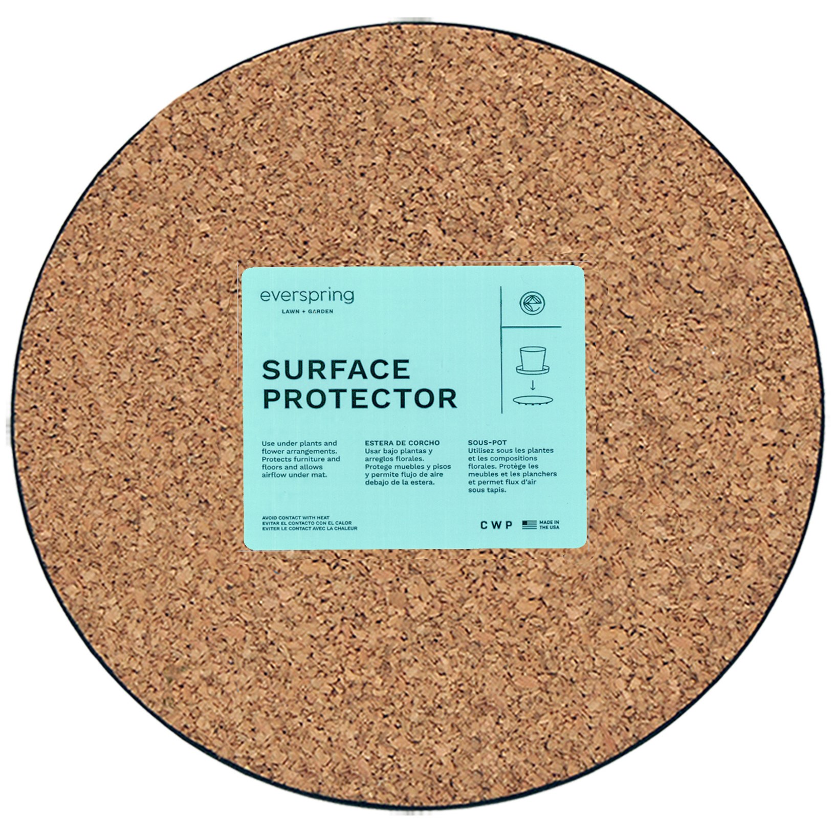 CWP 12" Cork Plant Mat w/ PDQ — priced per each; minimum 15; multiples of 15