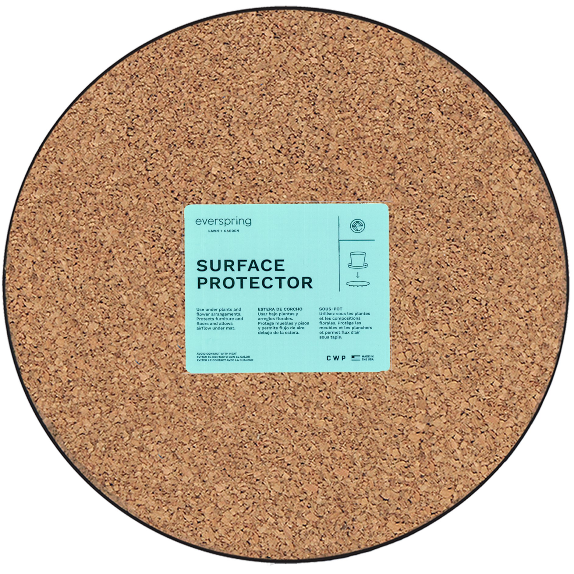 CWP 14" Cork Plant Mat with PDQ — priced per each; minimum 15; multiples of 15
