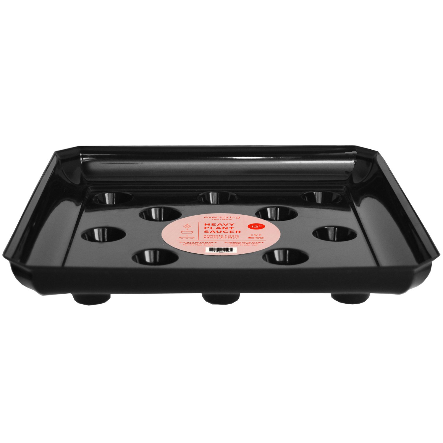 CWP 12" Square Black Carpet Saver Heavy Footed Saucer