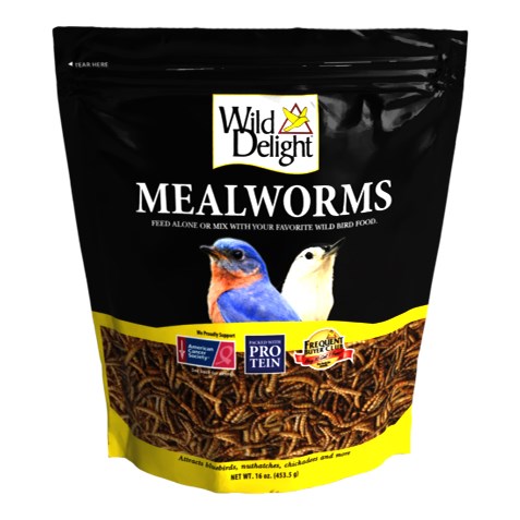 Wild Delight 16oz Mealworms — priced per each; minimum 6; multiples of 6