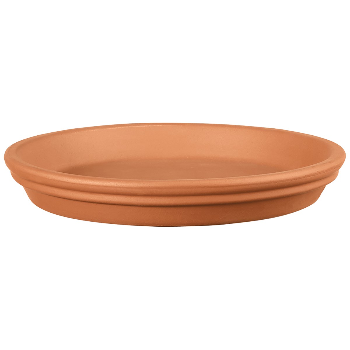 Deroma 7.5" Water Resistant Clay Saucer — priced per each; minimum 24; multiples of 24