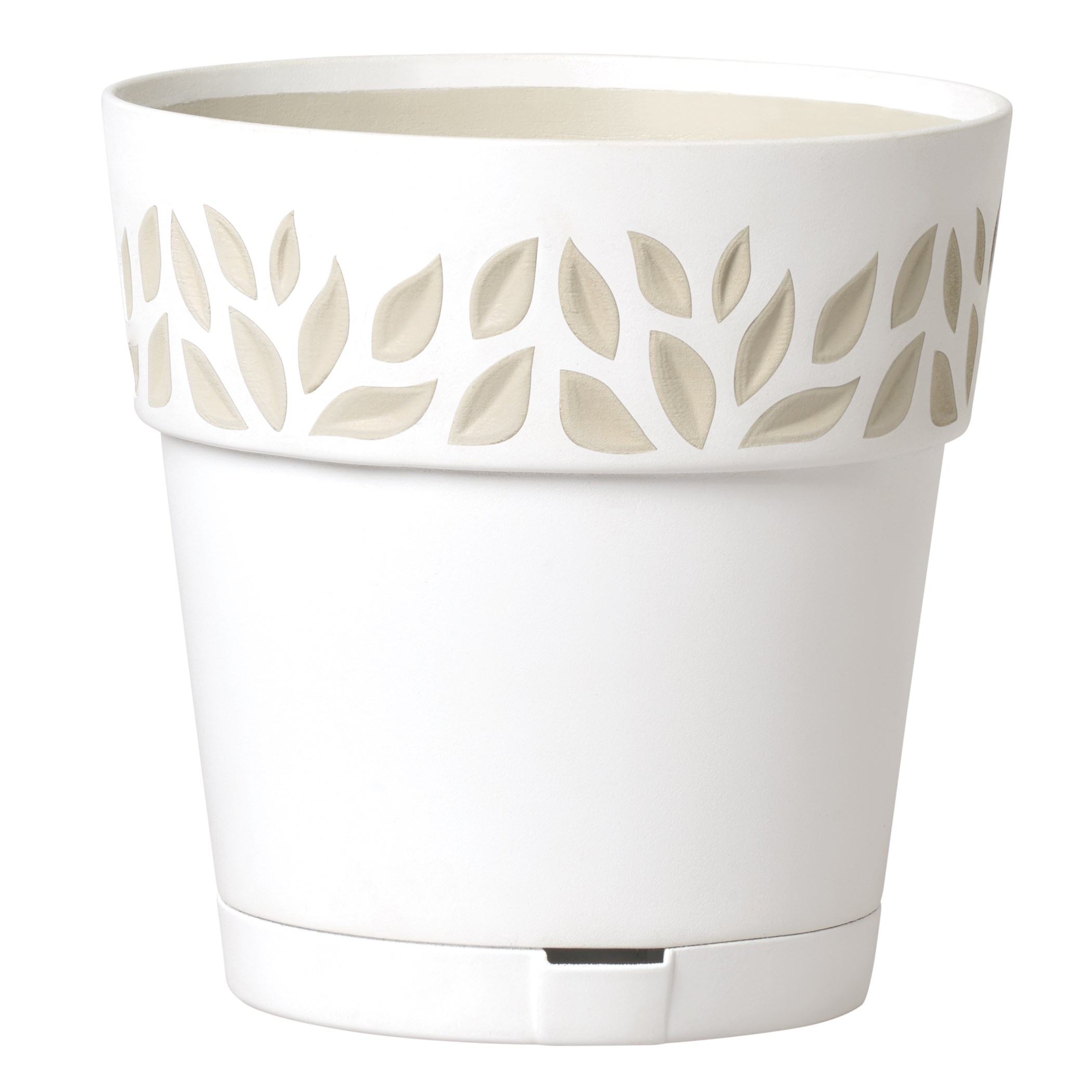Deroma 11.8" Leaf Pot Premium Plastic White — priced per each; minimum 6; multiples of 6